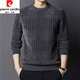 皮爾卡丹（pierre cardin）秋冬季新款長(zhǎng)袖T恤男士加絨加厚圓領(lǐng)衛(wèi)衣針織毛衣打底衫上衣 深灰色 XL 175【建議體重140-160斤】