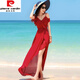 皮爾卡丹（pierre cardin）海邊度假連衣裙女夏季高端紅色波西米亞旅游三亞小個子沙灘吊帶裙 紅色 現(xiàn)貨 M【98-108斤】