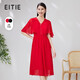 愛(ài)特愛(ài)（EITIE）氣質(zhì)披肩V領(lǐng)收腰雪紡連衣裙純色優(yōu)雅通勤顯瘦夏季新款7007765 紅蔓61 L 165