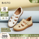 百思图（BASTO）2024夏商场新款休闲复古镂空猪笼鞋平跟女罗马凉鞋VWH15BK4 米白 35
