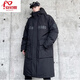 安初夏國潮2025冬季潮牌加肥加大碼胖子羽絨服男中長(cháng)款工裝及膝連帽外套 黑色 7XL 建議245-265斤
