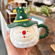 滿(mǎn)景圣誕老人馬克杯圣誕節禮物送女生可愛(ài)創(chuàng  )意陶瓷杯帶蓋辦公室咖啡杯 綠色 1個(gè) 380ml