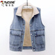 啄木鳥(niǎo)羊羔毛牛仔棉衣馬甲女2025年秋冬加絨加厚短款無(wú)袖保暖棉背心上衣 440#藍色馬甲 440# 加絨 XL 建議體重120-130
