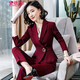 安依蓮職業(yè)裝女小西裝套裝春季團(tuán)購(gòu)工作服時(shí)尚氣質(zhì)酒店經(jīng)理西服正裝 酒紅西裝+褲子 L
