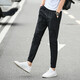 增仔九分休閑褲男韓版修身版小腳褲顯瘦緊身褲松緊帶束腳褲百搭鉛筆褲貼身小窄腳潮褲 黑色 31