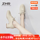 ZHR則則單鞋女百搭通勤休閑鞋女英倫風(fēng)時(shí)尚減齡樂(lè )福鞋粗跟圓頭系帶女鞋 Y381 米色 36 