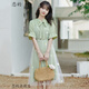 戀的女生裙子夏天學(xué)生連衣裙夏季新款高中生初中生衣服韓版中長(zhǎng)款法式仙女裙少女中學(xué)生熱天氣質(zhì)學(xué)院風(fēng)長(zhǎng)裙子 潮流綠色 均碼