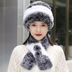 皮草獺兔毛帽子圍巾狐貍毛球兩件套加厚內膽女士帽子時(shí)尚休閑新款 霜灰加白 單買(mǎi)帽子