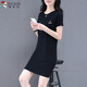 啄木鳥(niǎo)冰絲連衣裙女裝夏季新款中年媽媽裝中長(cháng)款氣質(zhì)開(kāi)叉裙子 黑色 XL