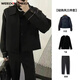 威登羊（WEEDON SHEEP）2022春季新款感小香風(fēng)韓風(fēng)chic外套男春秋季設計感小眾夾克男裝 外套+黑長(cháng)T+西褲【三件 XL
