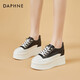 達芙妮二層牛皮休閑鞋女小個(gè)子增高松糕厚底百搭小白鞋板鞋女鞋子4622101085 黑色 35 