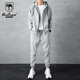 西域駱駝（VANCAMEL）衛衣套裝男春秋連帽運動(dòng)上衣長(cháng)褲青年男士休閑兩件套 淺灰 XL 