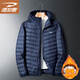 德?tīng)柣葺p薄羽絨服秋冬季輕薄男裝休閑服連帽白鴨絨襖子 深藍 3XL