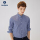 納維凱爾意大利小帆船男士長(cháng)袖襯衫純棉襯衣休閑小格紋刺繡男裝上衣 寶藍/白 L/40