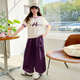 奧米鼠女童休閑套裝夏裝款兒童裝衣服中大童少女學(xué)生短袖運(yùn)動(dòng)長(zhǎng)褲兩件套 紫色 150 cm