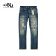 RRL男裝 經(jīng)典款Brannon高腰修身版棉補丁牛仔褲RL93792 400-藍色 32 (32/32)