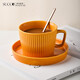 SUCCOHOMEWARE 日式復古條紋咖啡杯套裝帶托盤(pán)家用杯碟陶瓷杯茶水杯下午茶茶具 姜黃色（一杯一碟一勺）