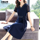 莎妮朵羅胖人顯瘦款加肥加大碼夏裝新品高腰修身遮肚大碼雪紡裙子15812 深藍色 2XL 建議120-140斤穿著(zhù)