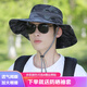 櫻蘇魚遮陽帽男夏季戶外帽子漁夫帽大檐防曬帽透氣釣魚迷彩太陽帽可折疊 深灰色