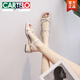 卡帝樂鱷魚（CARTELO）絕美真皮一字帶粗跟涼鞋女夏季2025新款珍珠時(shí)尚仙女風(fēng)中跟高跟鞋 米白色/標(biāo)準(zhǔn)碼數(shù)(贈+運(yùn)費(fèi)險(xiǎn)) 36
