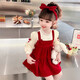 樂(lè )芭鼠（LOBMOUSE）童裝女童連衣裙春秋款兒童衣服女寶寶公主裙春裝嬰幼兒中小童服裝 紅色 90 建議1-2歲 (身高85左右)