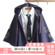 赫搏男女情侶款青少年春裝日系可愛(ài)軟妹斗篷學(xué)生兇貓喇叭袖連帽薄外套 藏青外套+襯衫+領(lǐng)帶 180-185XXL（晚一天發(fā)）