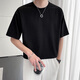 軒森圖微胖男生顯瘦穿搭夏季休閑短袖西服外套男士輕熟風(fēng)大碼小西裝套裝 黑色 XL (175) 140-160斤