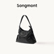 Songmont【李娜同款】山下有松循跡系列hobo包植鞣牛皮斜挎軟包 煙墨黑 小號 白鋼五金 現貨