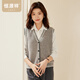 恒源祥純羊毛無(wú)袖針織開(kāi)衫馬甲女士秋冬新款內搭坎肩門(mén)襟撞色外穿毛衣女 墨霧灰 L /170/92A