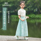 英氏（YEEHOO）兒童漢服女童馬面裙中大童裝新中式雪紡國風半身裙子夏 藍色 160