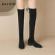 達芙妮長(cháng)筒靴女絨面過(guò)膝長(cháng)靴彈力瘦瘦靴高筒靴子女 4024605014 黑色 38 