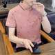 花花公子（PLAYBOY）短袖t恤男夏季polo領新款潮流商務休閑上衣男士薄款百搭男裝 粉色 XL
