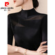 皮爾卡丹（pierre cardin）半高領(lǐng)黑色蕾絲網(wǎng)紗天絲短袖針織衫上衣女夏季新款正肩冰絲t恤薄 黑色中 XL 【建議120-130斤】