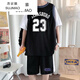 蘇京貓夏季休閑運動(dòng)套裝男女短袖球衣籃球服一套寬松潮流假兩件短褲班服 黑色 2XL