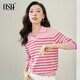 歐莎（OSA）【舒適時(shí)髦條紋衫】polo領(lǐng)長(cháng)袖針織衫女2025秋新款小香風(fēng)百搭上衣 粉色 L