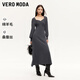 VEROMODA針織連衣裙秋新款v領(lǐng)A字顯瘦燈籠袖長(cháng)裙時(shí)尚通勤 森林灰加花色 M