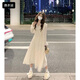 薇衣設(shè)2025新款法式感荷葉邊長袖連衣裙女秋季新款設(shè)計感高腰顯瘦長裙子 杏色_有內(nèi)襯 M _95斤-110斤
