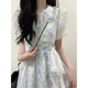 韓芯漫新款碎花連衣裙女甜美溫柔風(fēng)女生裙子夏季仙女純欲收腰顯瘦公主裙 藍(lán)綠色法式茶歇高級感溫柔風(fēng)連衣裙 均碼(可備注碼數(shù))