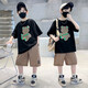 酷萌晨晨?jì)和b男童套裝夏季新款中大童3-15歲休閑運動(dòng)兩件套男孩衣服帥氣 黑色 170 cm（建議身高160cm左右）