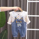 可歆寶貝童裝女童兩件套洋氣兒童衣服嬰兒2024春秋裝小童寶寶背帶褲套裝潮 粉色（小碎花背帶褲套裝） 90 碼建議1-2歲（身高85左右）