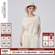 例外（EXCEPTION）新中式女裝春夏款毛針織衫提花工藝一字領(lǐng)鏤空收腰短袖衫 米白 L