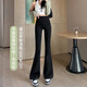 詩(shī)莉奧（SHILIAO）鯊魚(yú)皮褲休閑長(cháng)褲女2024秋夏季垂感喇叭褲高腰顯瘦微喇褲女 黑色(不印字) 1條 L 【建議100-120斤】