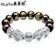 奧萊依天然黑曜石六字真言配足銀雙貔貅手串男佛珠虎睛石足銀皮丘手鏈女 大號足銀雙貔貅配14MM黑曜石六字