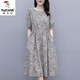 啄木鳥(niǎo)棉綢連衣裙棉碎花女2025夏季新款收腰遮肚中長(cháng)款減齡休閑半袖薄 墨綠 L 100-125