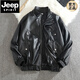 JEEP SPIRIT2026痞帥柔軟羊皮紋男款PU皮衣休閑機車(chē)服寬松皮夾克秋冬男生外套 黑色 L 165/170高，125/135斤