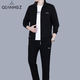 乾浩公子（QIANHGZ）高端2025中老年新款春秋季運動(dòng)套裝男商務(wù)運動(dòng)服三件套寬松休閑裝 99黑色（白色長(cháng)袖T恤+直筒褲） 3XL 建議165-185斤