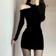 妙奕嘉黑色包臀裙連衣裙女夏季裙子后媽裙性感短裙純欲炮姐修身辣妹裝 掛脖露肩黑色連衣裙 L 【建議105-120斤】