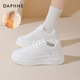 達芙妮官方小白鞋女2025年秋冬爆款女鞋透氣百搭運動(dòng)休閑女鞋厚底板鞋女 白色冬款【加絨保暖 跟高5.5cm】 37