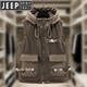 JEEP SPIRIT秋冬季新款羊羔絨馬甲男士外套坎肩棉服潮流工裝大兜馬夾帥氣棉衣 咖色 4XL 170-185斤
