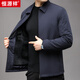 恒源祥寬松毛呢大衣男中老年爸爸裝兔皮毛一體可拆內膽冬季皮草大衣外套 藏青 M